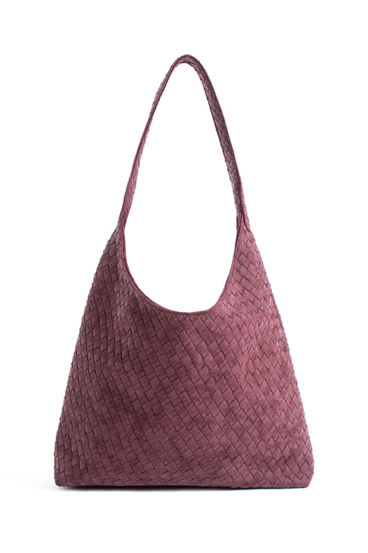 Woven Suede Slouchy Tote Bag with Matching Zipper Pouch 2PCS Set - Burgundy
