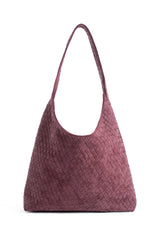 Woven Suede Slouchy Tote Bag with Matching Zipper Pouch 2PCS Set - Burgundy