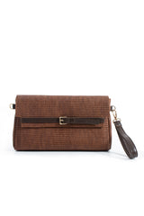 Woven Pu Leather Flap Closure Wristlet & Clutch&Crossbody  3-in-1 - Tan