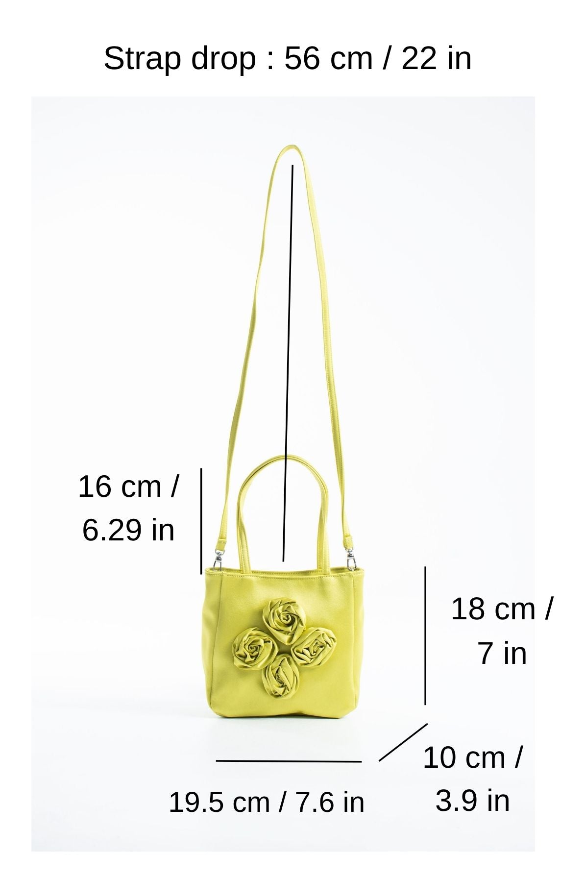 Floral Satin Handbag with Detachable Crossbody Strap - Lime