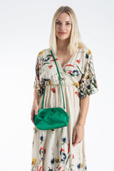 Satin Pouch Bag With Detachable Crossbody Strap - Green