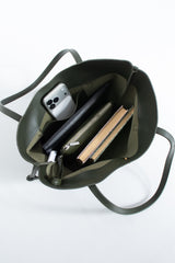 Pu Leather Large Tote Bag with Matching Zipper Pouch  2PCS Set - Green
