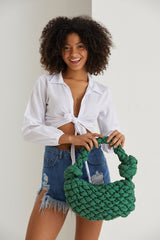 Puffy Quilted Lightweight Shoulder Bag - Green