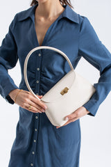 Pu Leather Flap Shoulder Bag - Cream