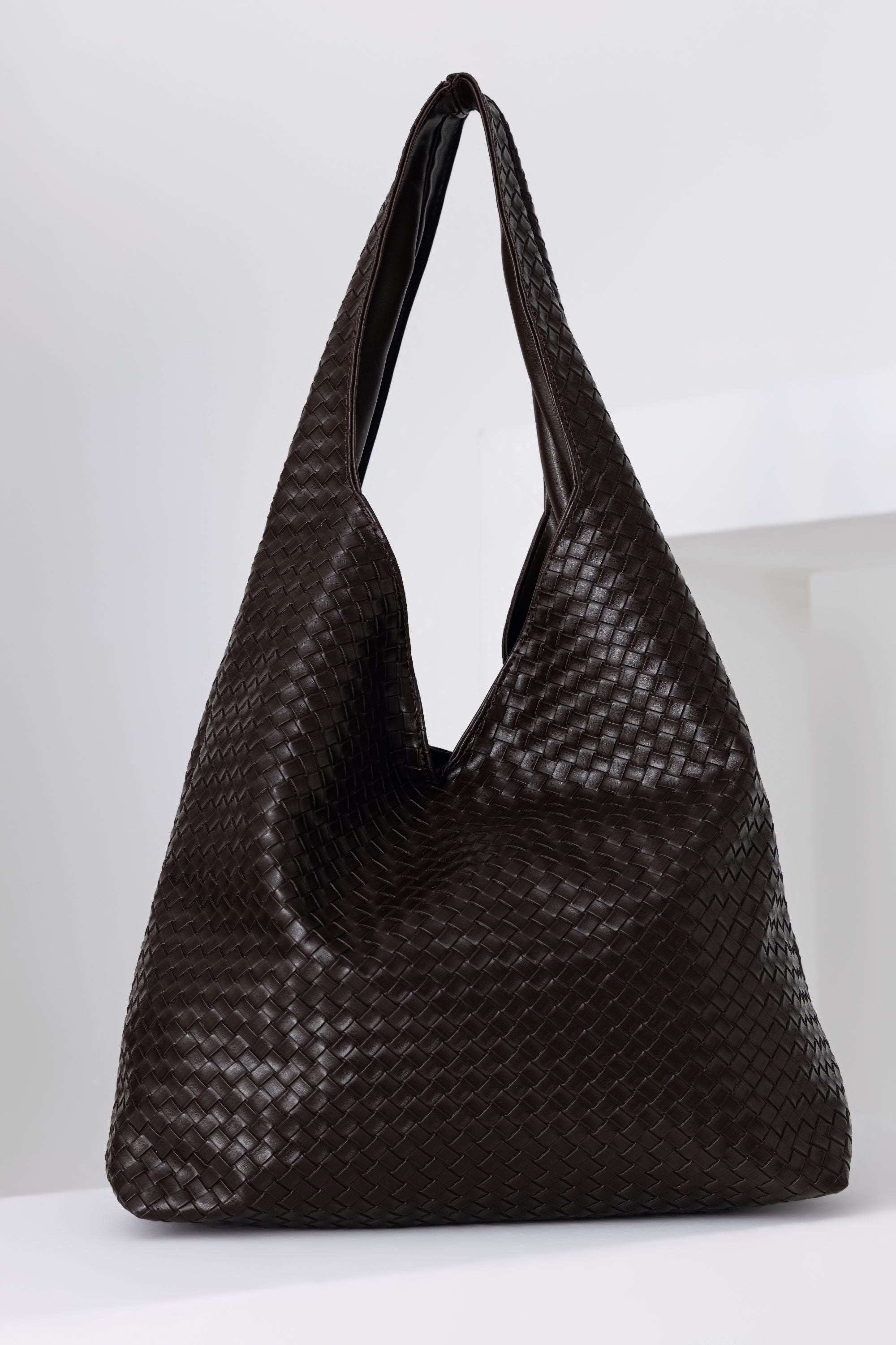 Braided Pu Leather  Slouchy Tote Bag - Brown