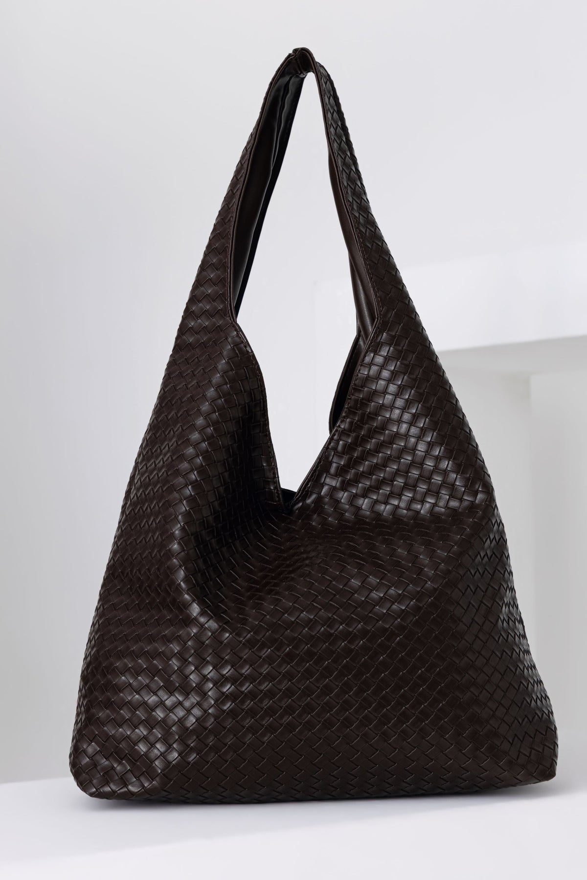 Braided Pu Leather  Slouchy Tote Bag - Brown