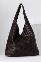 Braided Pu Leather  Slouchy Tote Bag - Brown