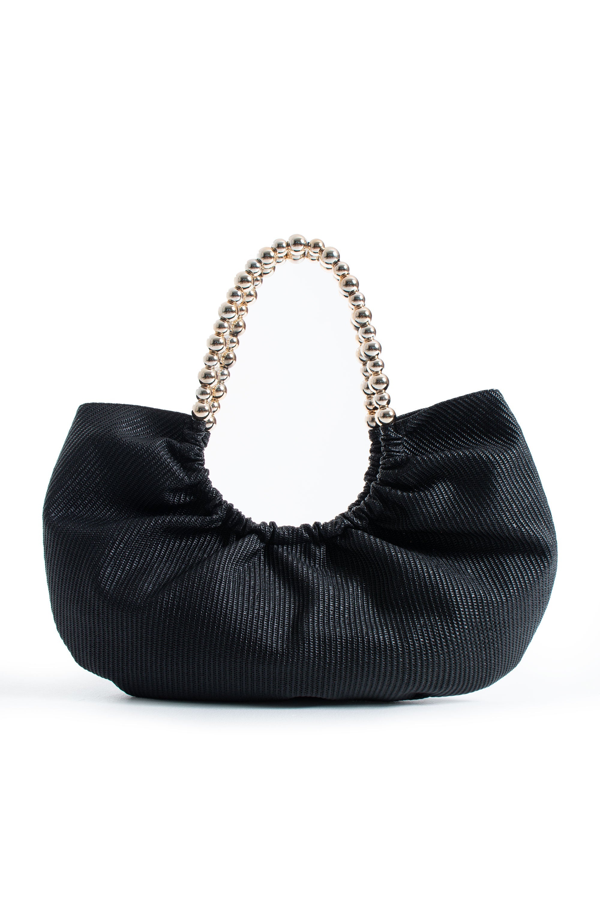 Woven PU Leather Slouchy Tote with Beaded Strap 2PCS Set - Black