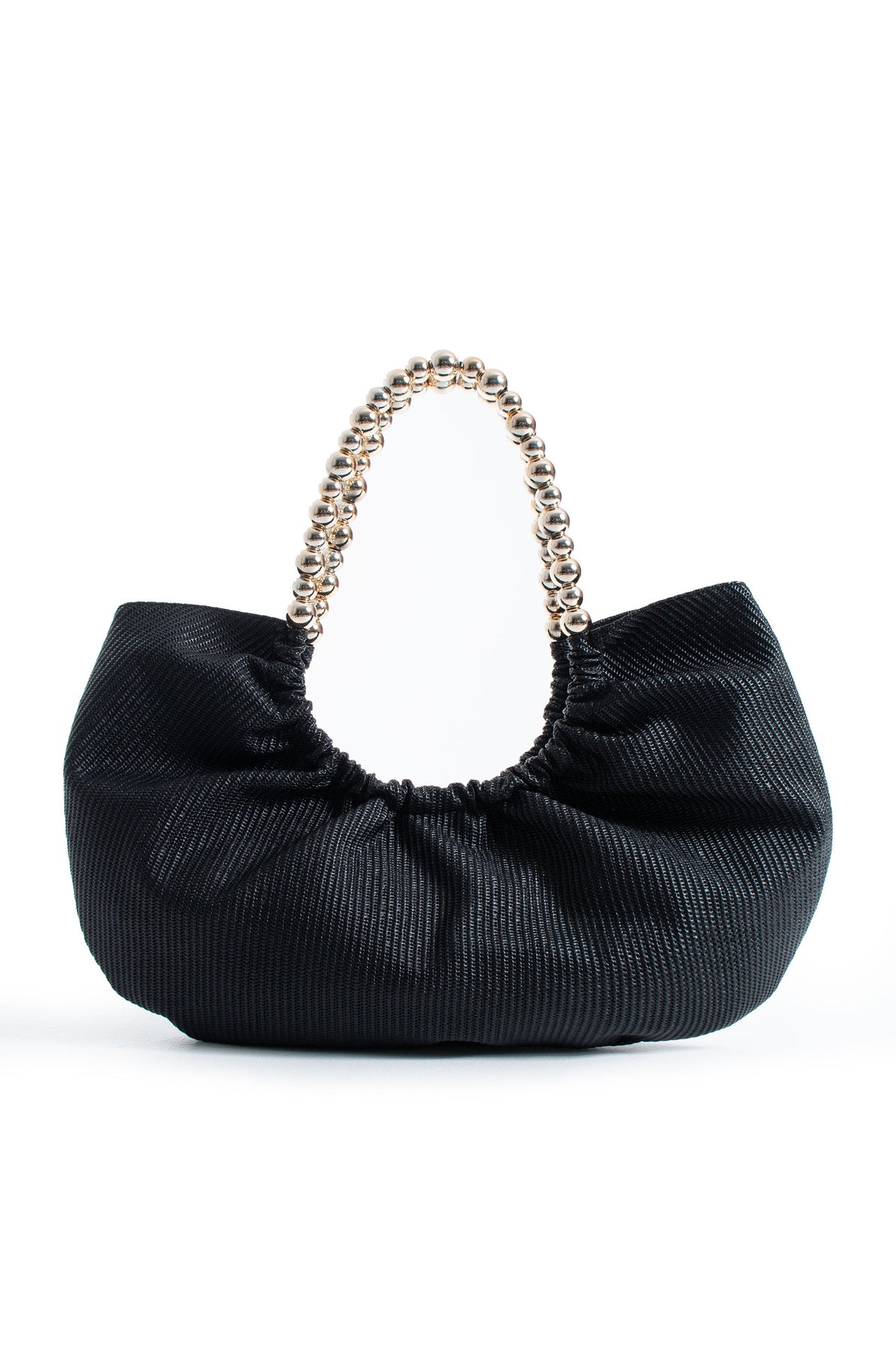 Woven PU Leather Slouchy Tote with Beaded Strap 2PCS Set - Black