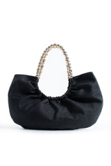 Woven PU Leather Slouchy Tote with Beaded Strap 2PCS Set - Black