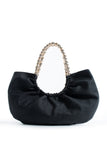 Woven PU Leather Slouchy Tote with Beaded Strap 2PCS Set - Black