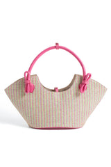 Woven Straw Tote Bag - Pink