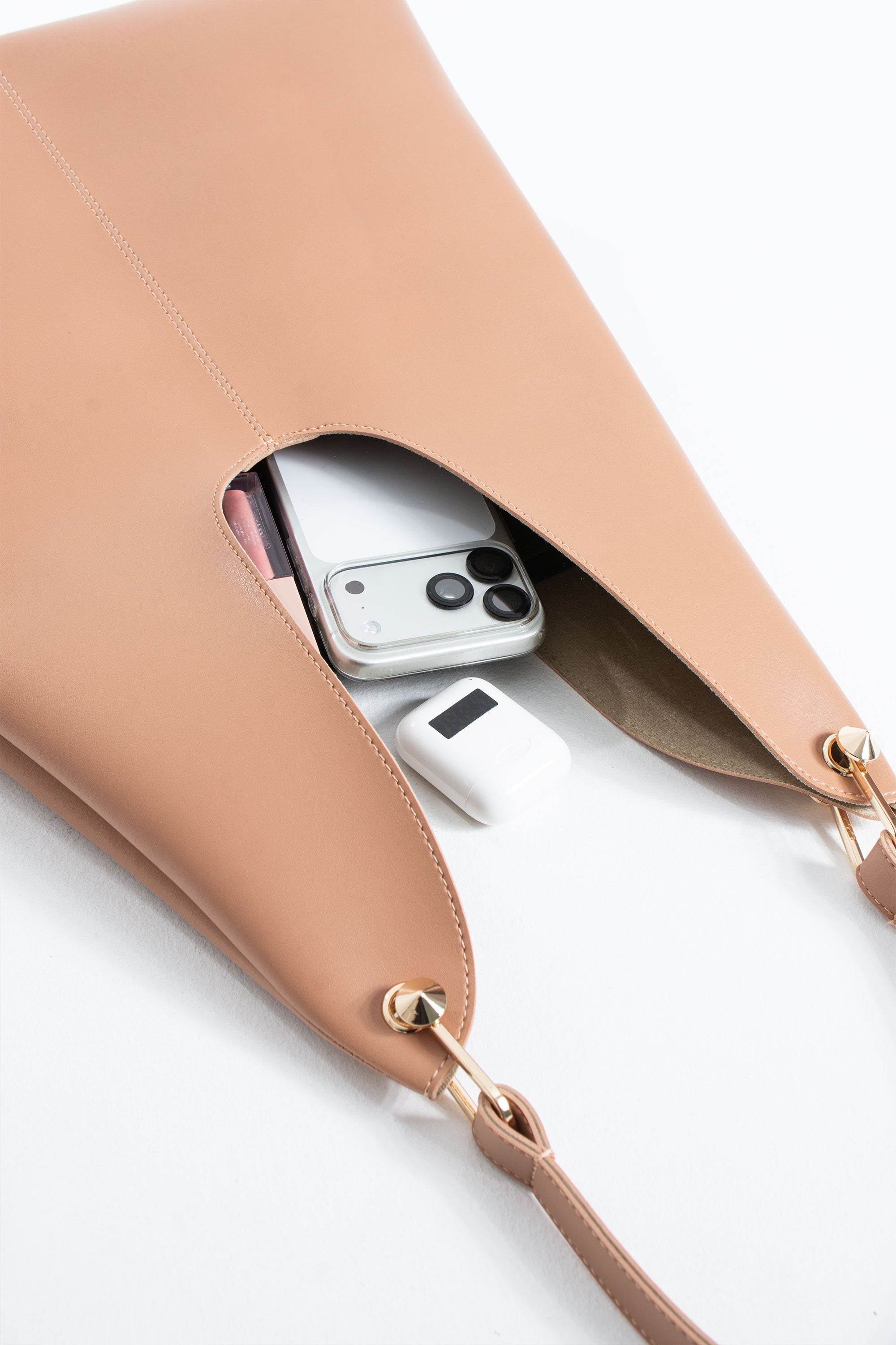 Hobo Shoulder Bag for Women with Matching Zip Pouch, 2PCS - Nude