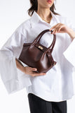 Pu Leather Top Handle Crossbody Bag with Twist Lock Detail - Burgundy