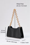 Embossed Pu Leather Chunky Chain Shoulder Bag - Black