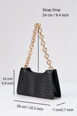 Embossed Pu Leather Chunky Chain Shoulder Bag - Black