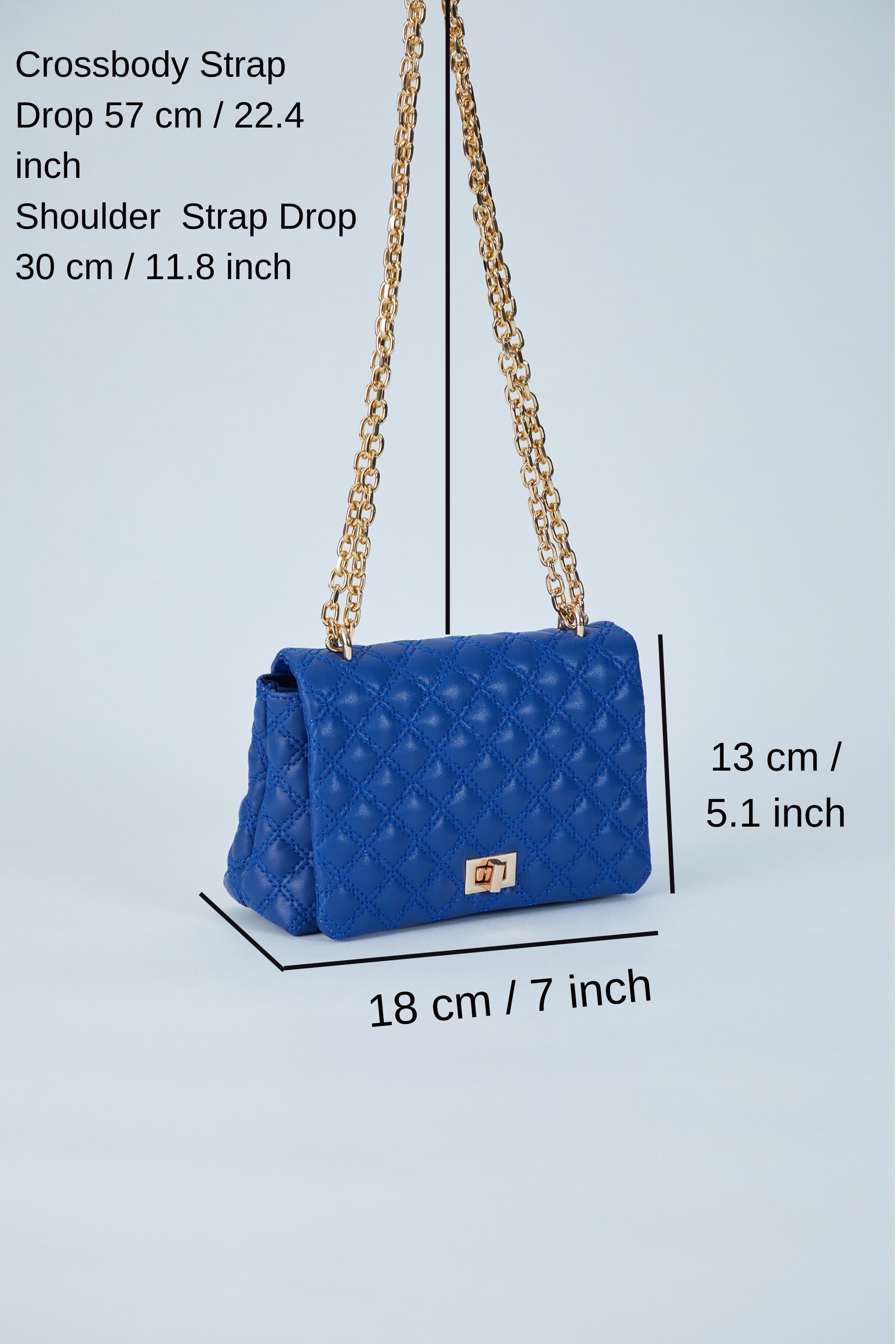 Quilted Plant Based Leather Crossbody & Shoulder Bag - Blue