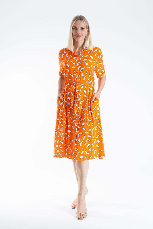 Womens Abstract Print Midi Shirt Dress