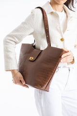 Texured Pu Leather Tote Bag with Matching Zipper Pouch 2PCS Set - Brown