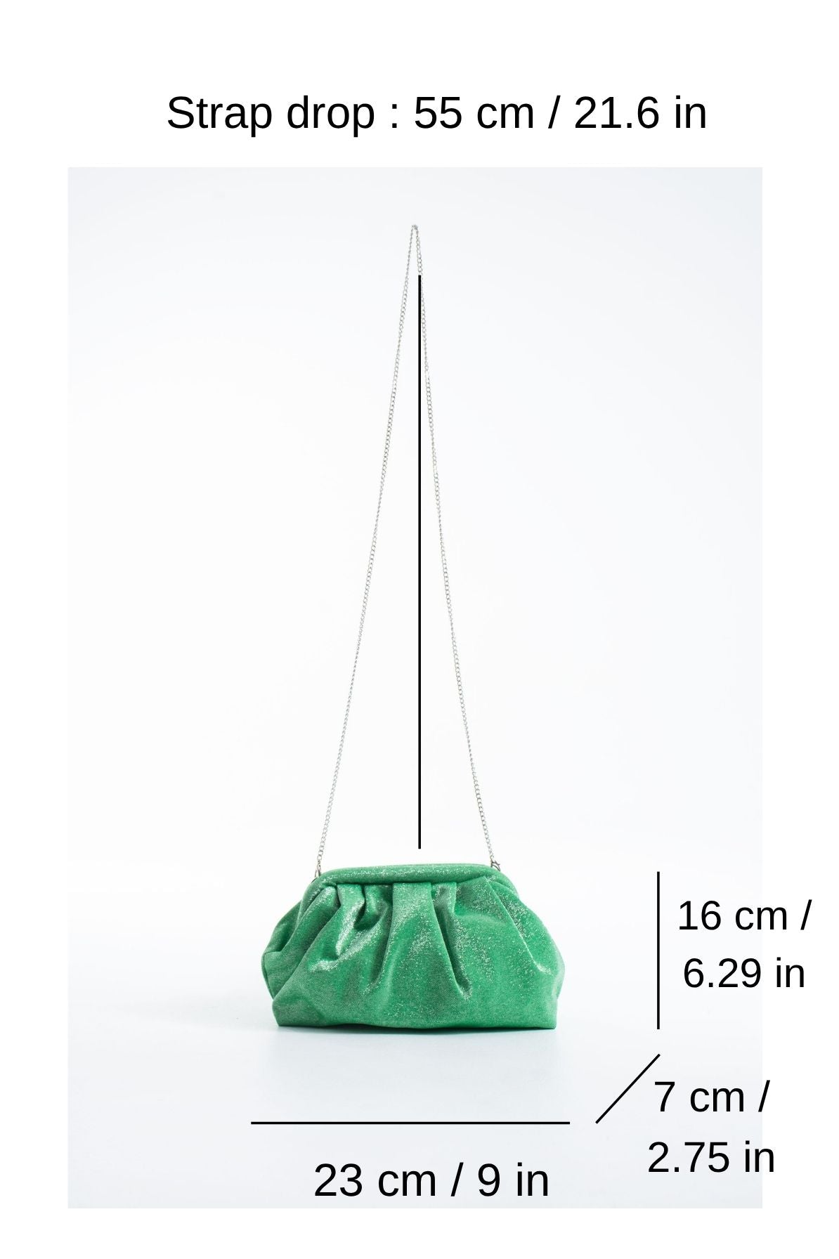 Shimmery Pouch Bag With Detachable Crossbody Strap - Green