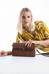 Woven Pu Leather Flap Closure Wristlet & Clutch&Crossbody  3-in-1 - Tan