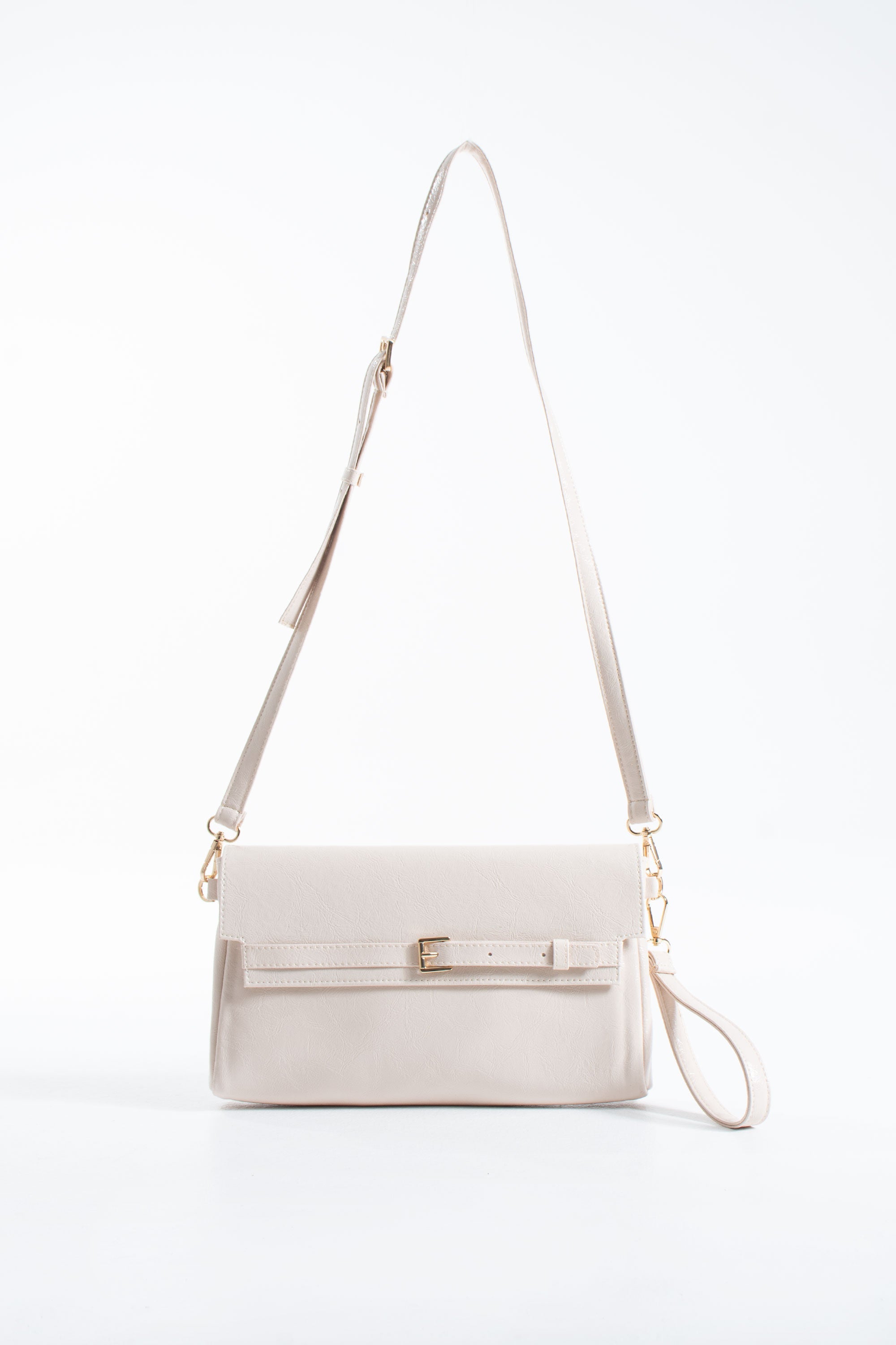 Crinkle Patent Flap Closure Wristlet & Clutc&Crossbody  3-in-1 Handbag - Cream