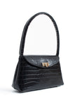 Croc Pu Flap Shoulder Bag - Black