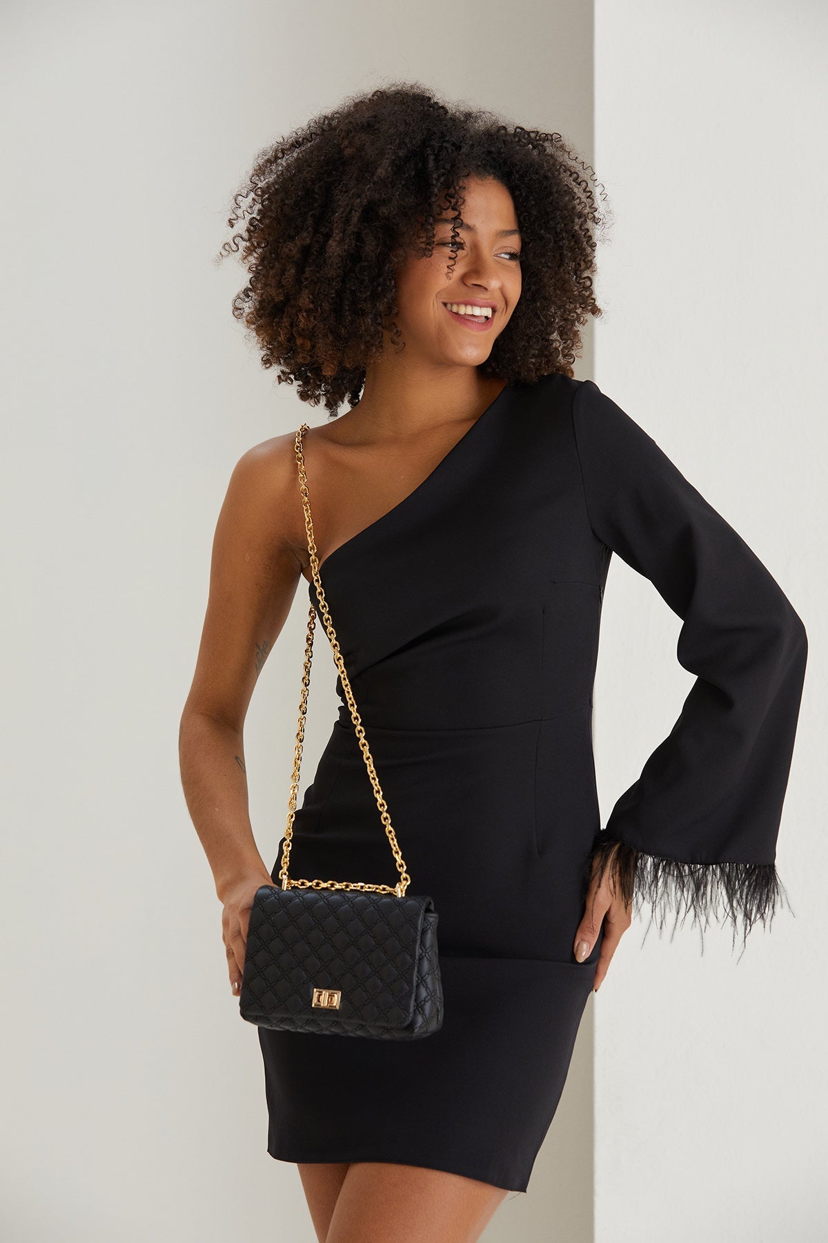 Quilted Plant Based Leather Crossbody & Shoulder Bag - Black