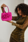 Floral Satin Handbag with Detachable Crossbody Strap - Pink
