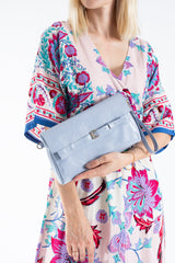 Crinkle Patent Flap Closure Wristlet & Clutc&Crossbody  3-in-1 Handbag - Blue