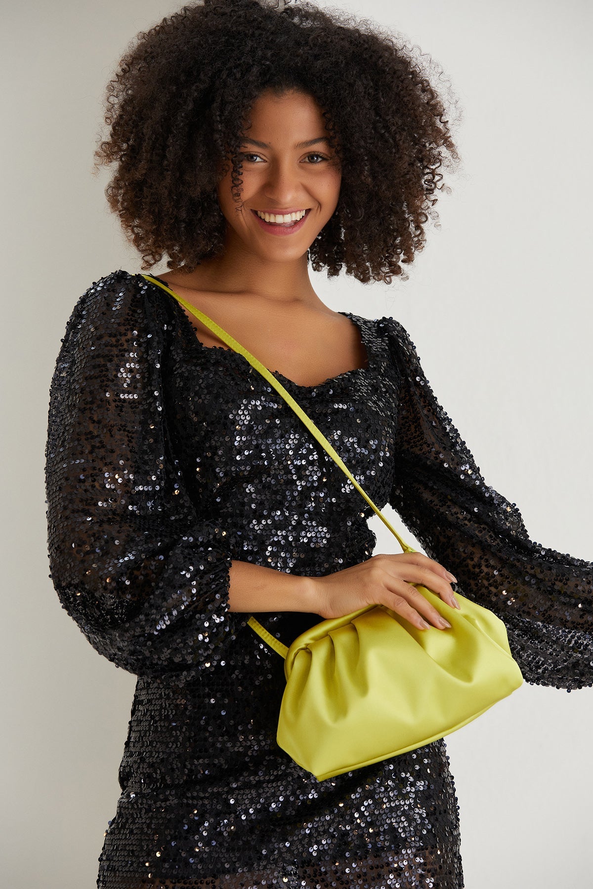 Satin Pouch Bag With Detachable Crossbody Strap - Lime