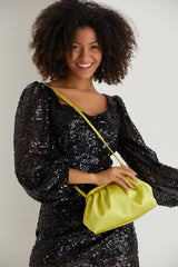 Satin Pouch Bag With Detachable Crossbody Strap - Lime