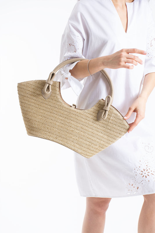 Woven Straw Tote Bag - Light Beige