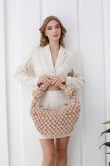 Puffy Quilted Lightweight Large Shoulder Bag - Beige