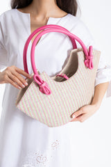 Woven Straw Tote Bag - Pink