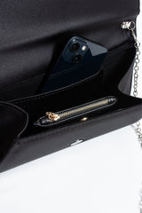 Satin Evening Clutch Bag with Embellishment - Black