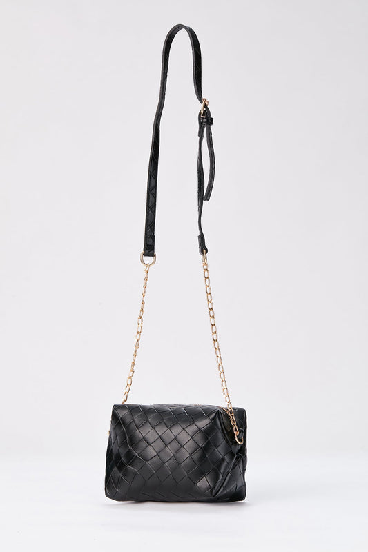 Braided Pu Leather Crossbody Camera Bag - Black