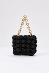Quilted Satin Chunky Chain Handbag - Black