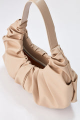 Pu Leather Pleated Shoulder Bag - Nude