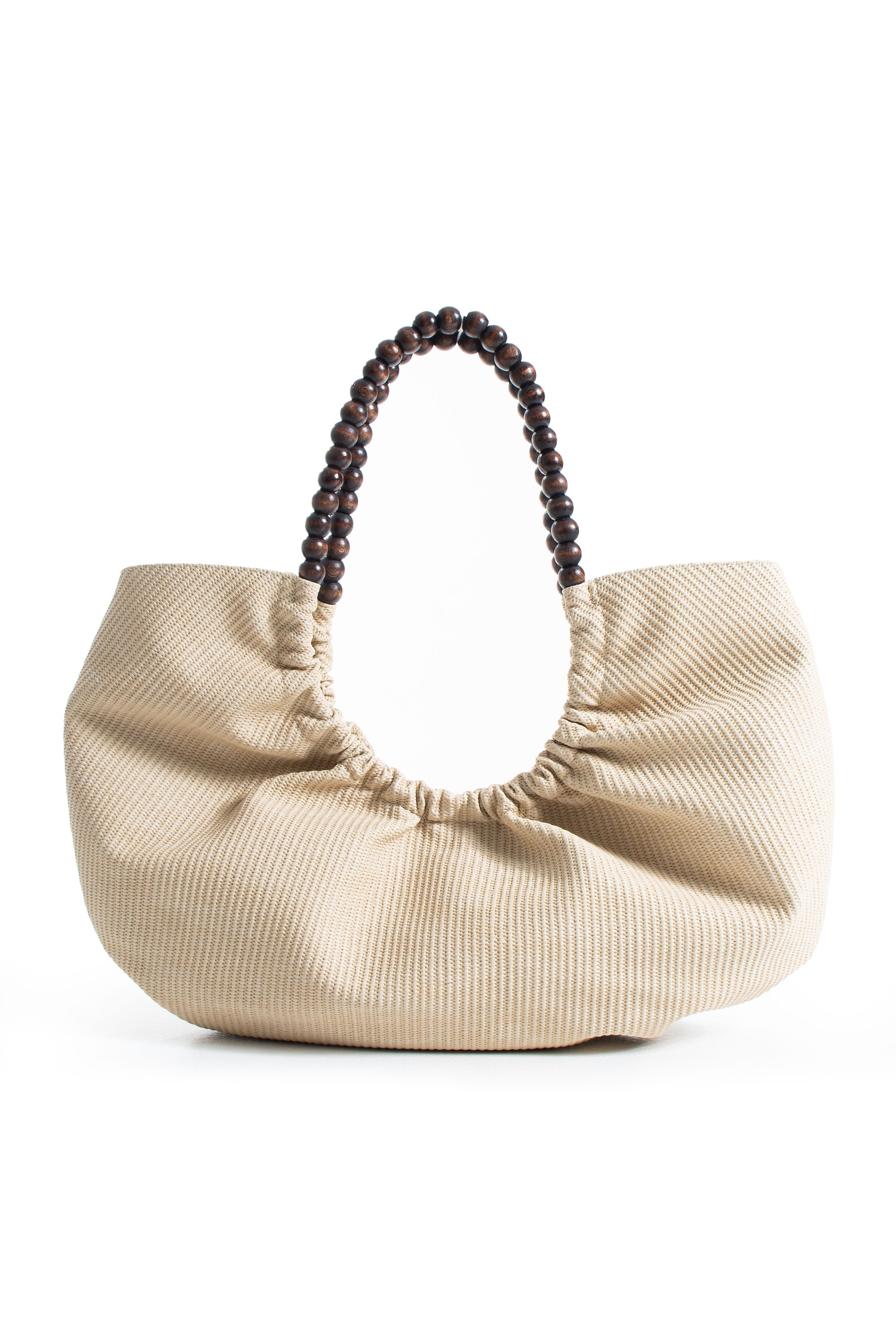 Woven PU Leather Slouchy Tote with Beaded Strap 2PCS Set - Cream