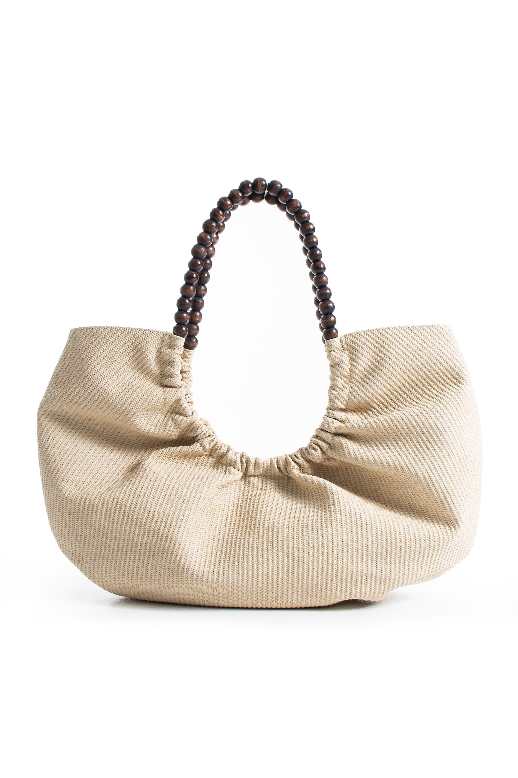 Woven PU Leather Slouchy Tote with Beaded Strap 2PCS Set - Cream