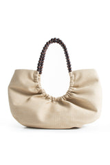 Woven PU Leather Slouchy Tote with Beaded Strap 2PCS Set - Cream