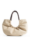 Woven PU Leather Slouchy Tote with Beaded Strap 2PCS Set - Cream
