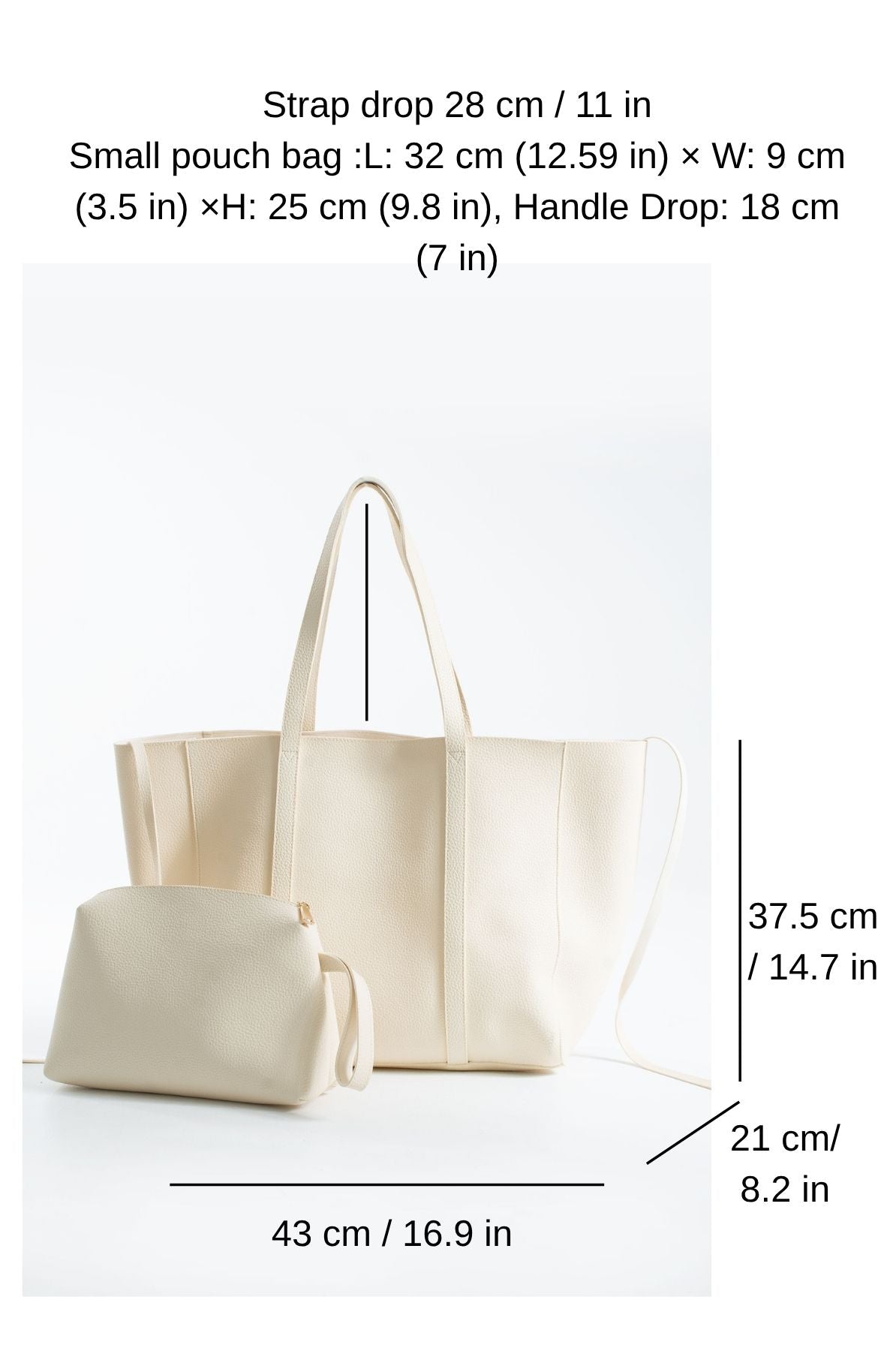 Pu Leather Weekend Bag – 2 Pcs Set - Cream