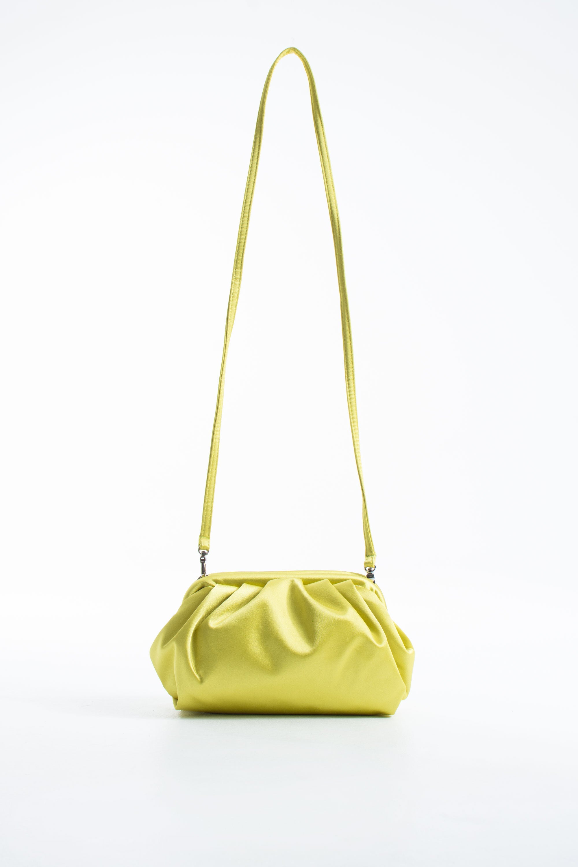 Satin Pouch Bag With Detachable Crossbody Strap - Lime