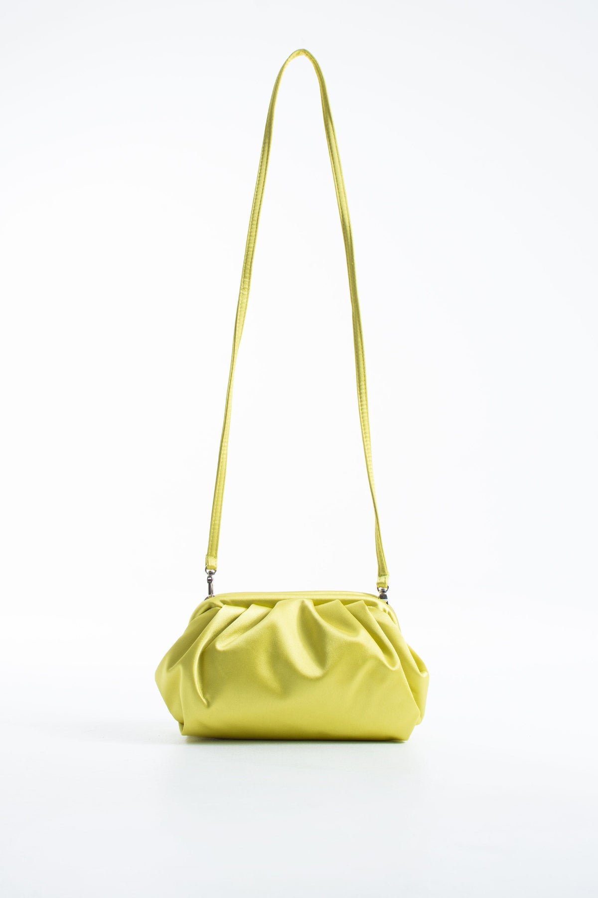 Satin Pouch Bag With Detachable Crossbody Strap - Lime