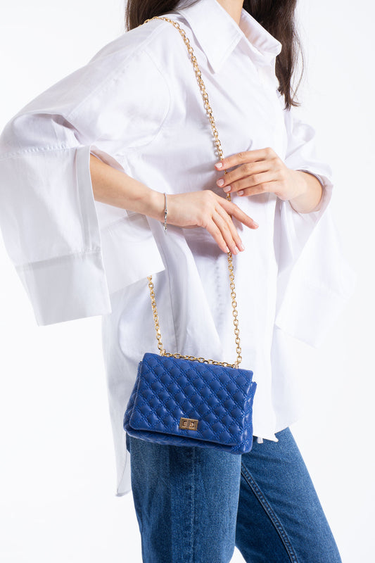 Quilted Plant Based Leather Crossbody & Shoulder Bag - Blue