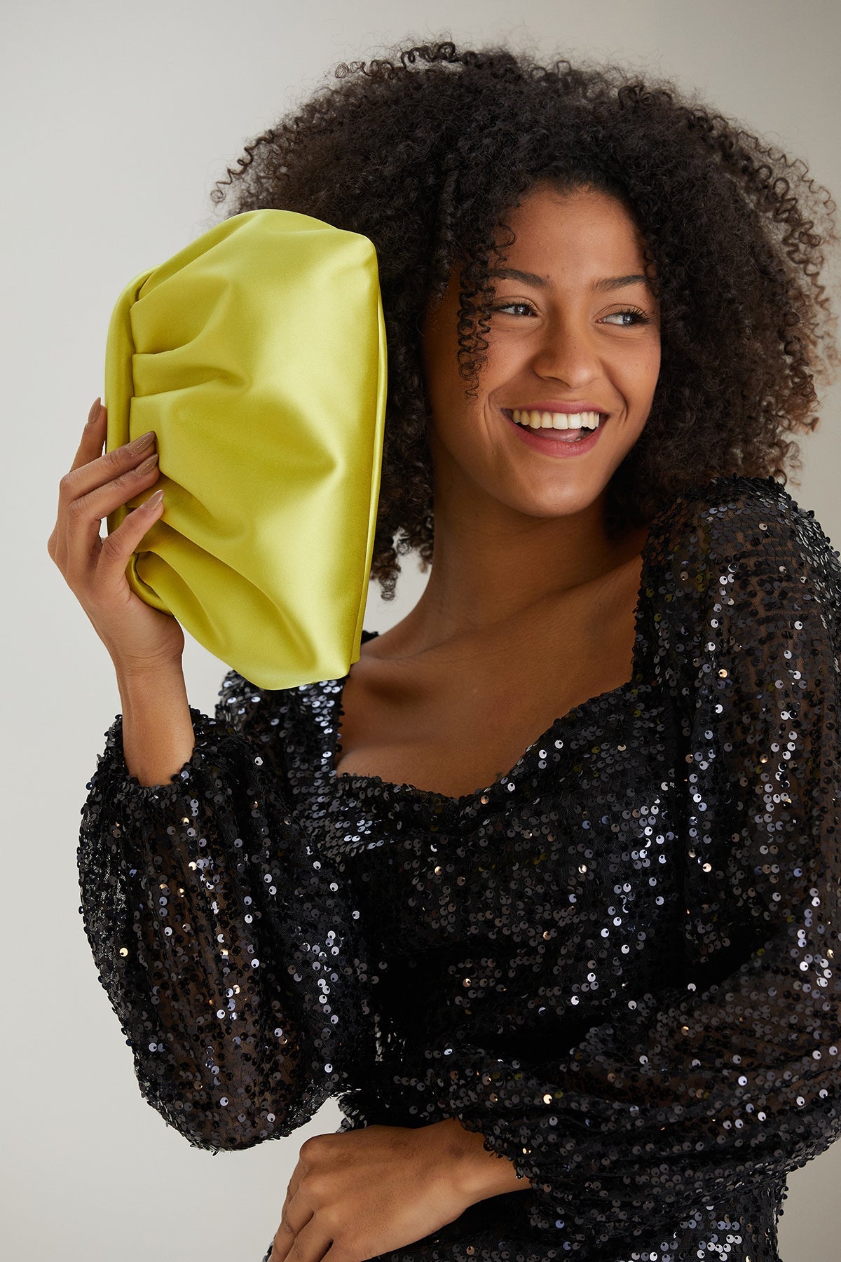 Satin Pouch Bag With Detachable Crossbody Strap - Lime