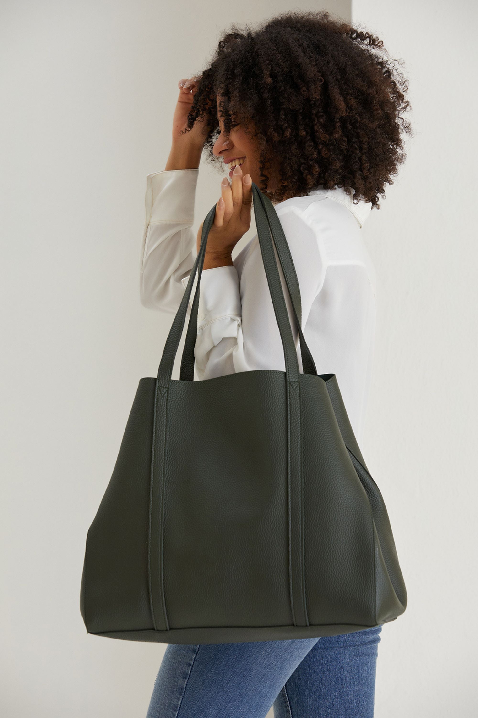 Pu Leather Weekend Bag  – 2 Pcs Set - Khaki