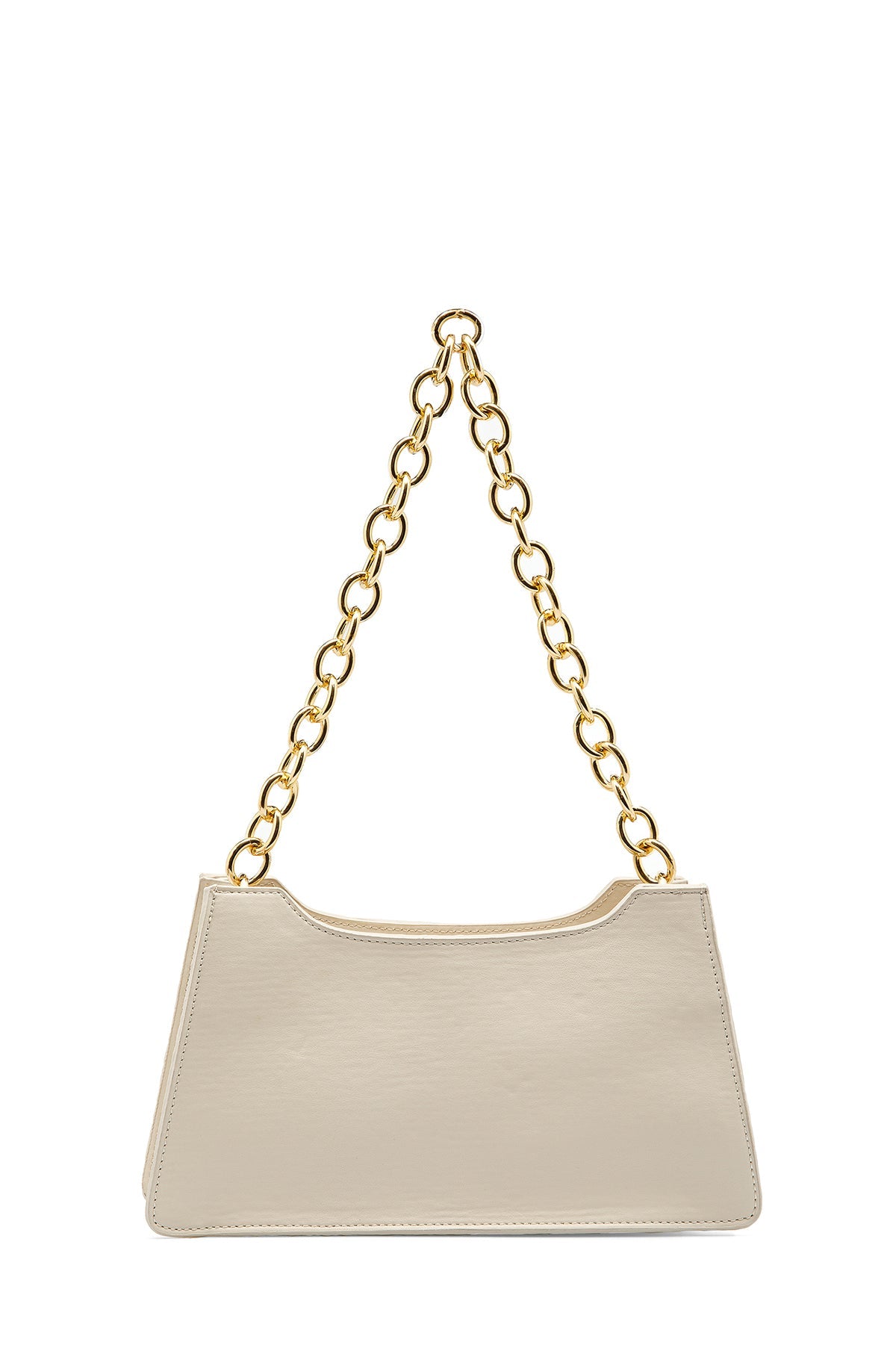 Embossed Pu Leather Chunky Chain Shoulder Bag - Cream
